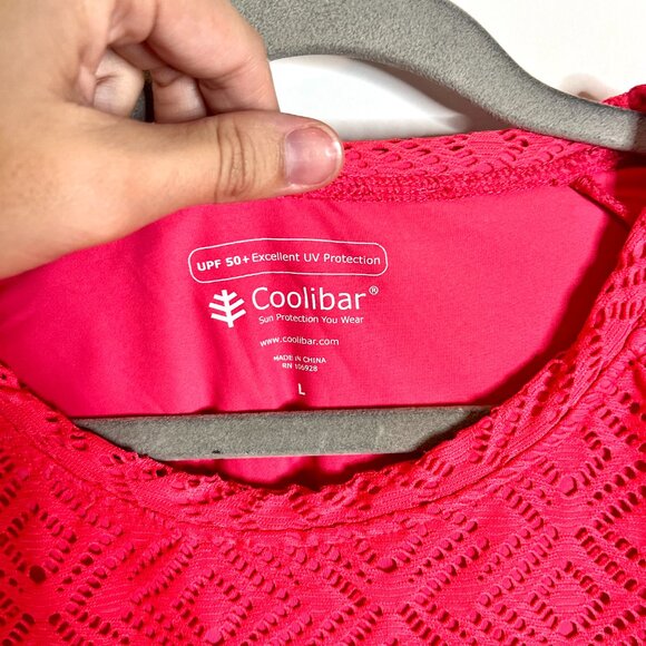 Coolibar Pink Round Neck Long Sleeve Eyelet Swim Top UPF UV Protection Sz L - Picture 2 of 4